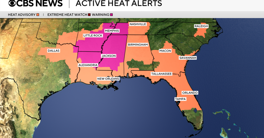 Maps show Southeast heat advisories, air quality alerts in Midwest