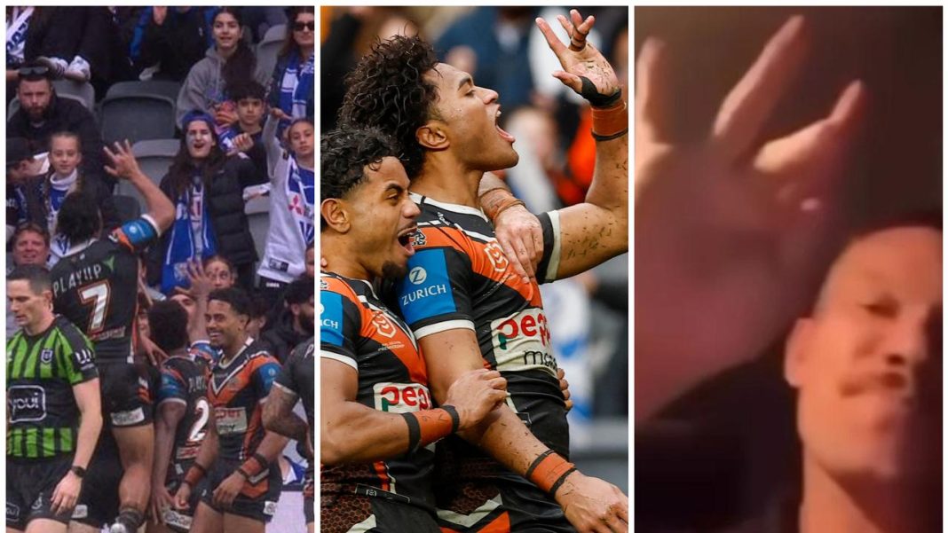 Flyer condemned as NRL hits Tigers with sanctions over offensive Bulldogs gesture