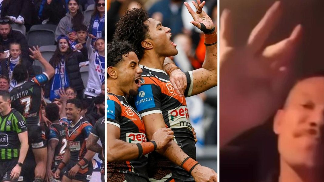 ‘F***ing Dogs’: Tigers stars in hot water after NRL complaint over offensive gesture